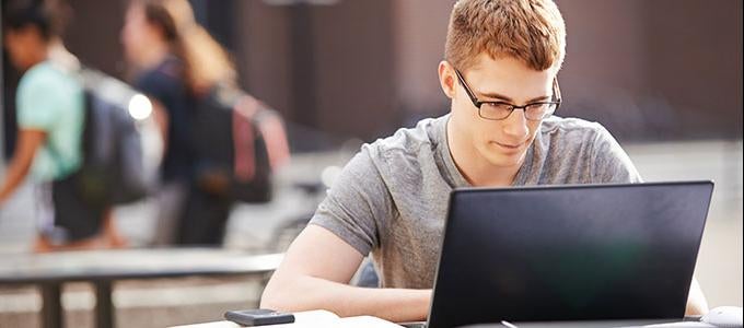 Student using a laptop