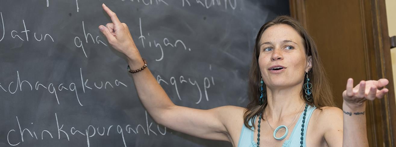 Less-Commonly-Taught Language center faculty Alana DeLoge teaching Quechua