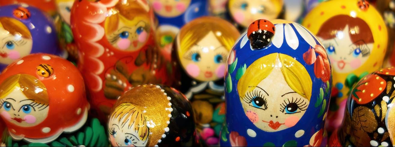 Wooden Russian dolls in tourist shop