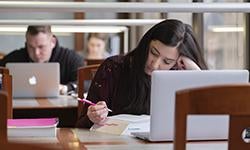 students studying with laptops in library