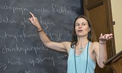 Less-Commonly-Taught Language center faculty Alana DeLoge teaching Quechua