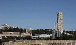 view of Cathedral of Learning against blue sky