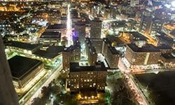 aerial view of Pittsburgh campus at night
