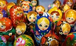 Wooden Russian dolls in tourist shop